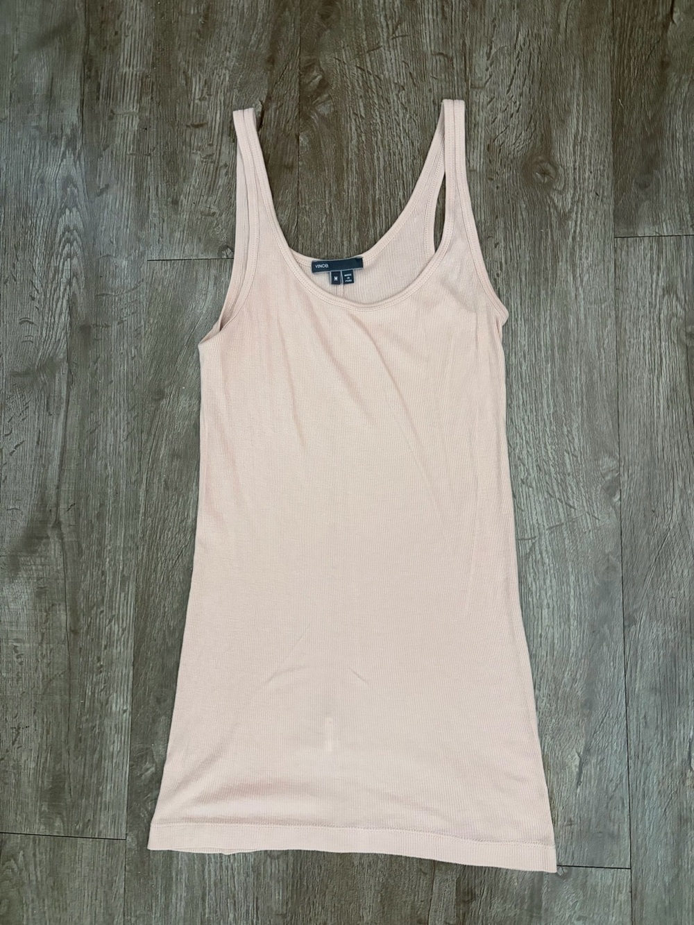 Vince Favorite Ribbed Tank Top Blush Tan Pima Cotton Modal Size M